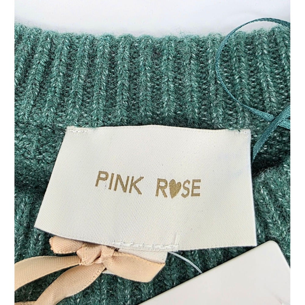 Pink Rose Cottagecore Cable Knit Sweater Size Small Womens Spruce Green NWT - Picture 3 of 8